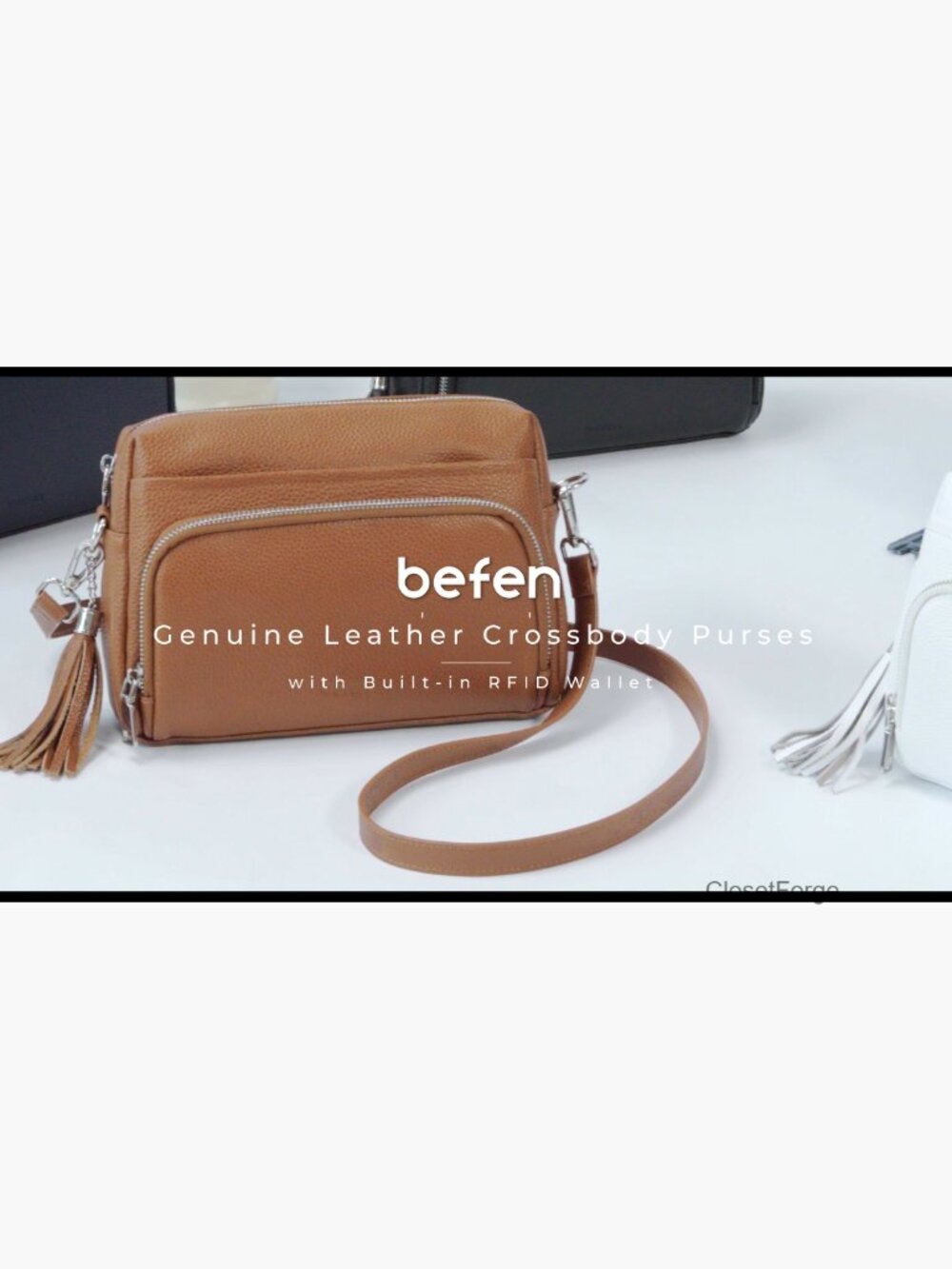Genuine Leather Crossbody Bag with RFID Wallet, 9.1" - Picture 7 of 7
